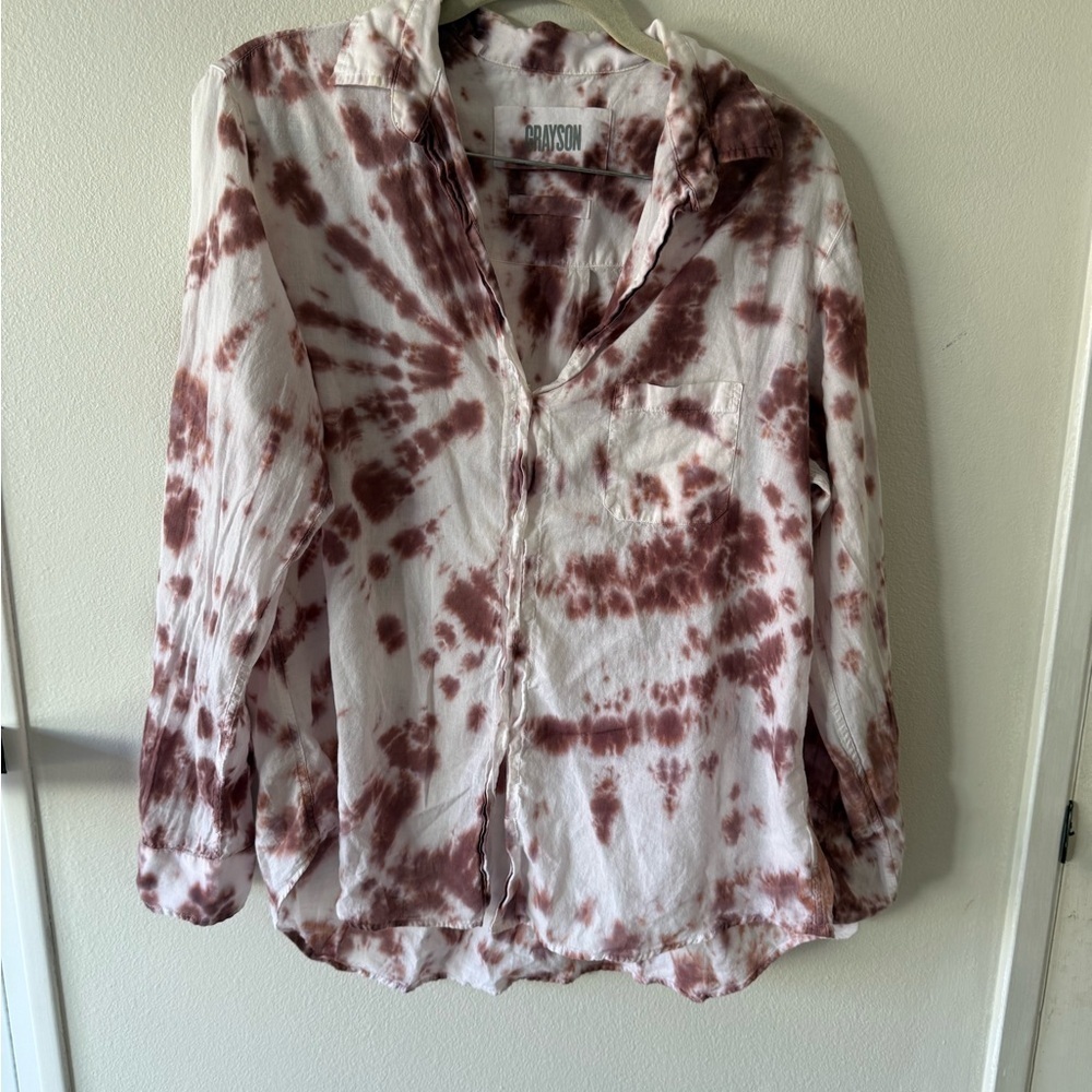 Bohemian Tie-Dye Blouse in Burgundy and White - Picture 1 of 6